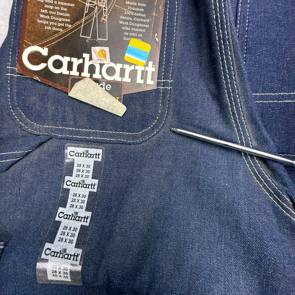 Carhartt B03 DNM Mens 28x30 Denim Work Dungaree Carpenter Jeans Dark Wash Blue